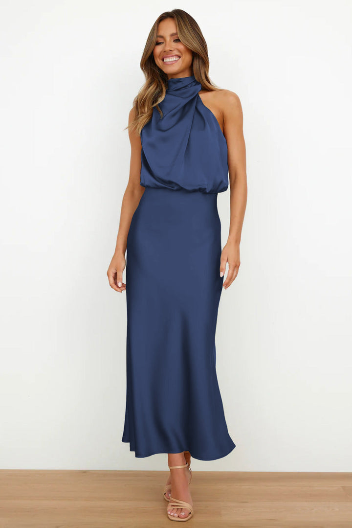 Claire | Satin Long Dress with Halter Neck
