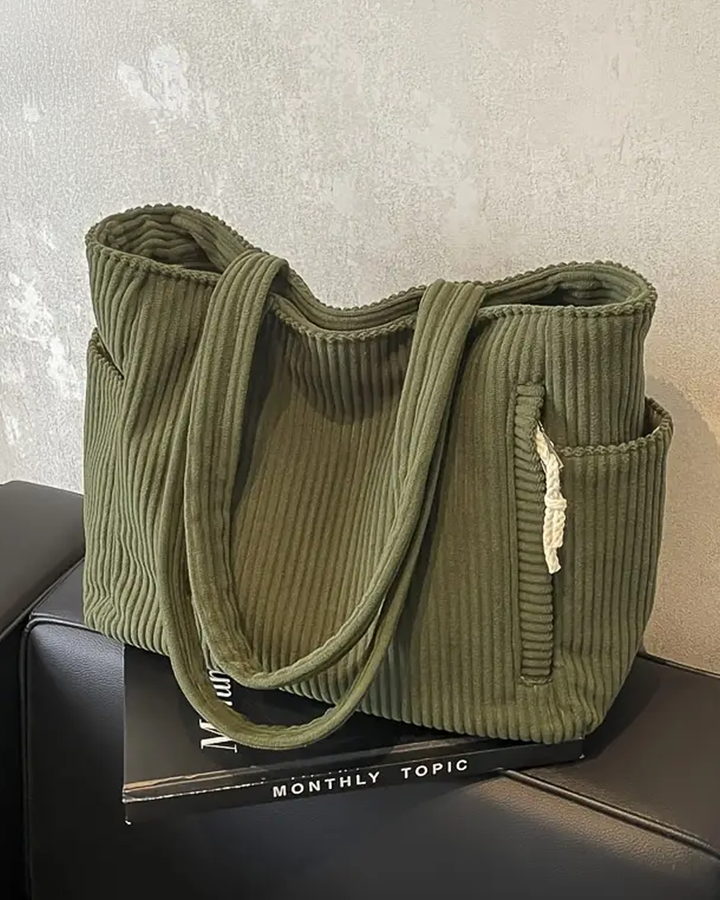 Aurebelle – Ribbed Tote Bag with Drawstring Detail
