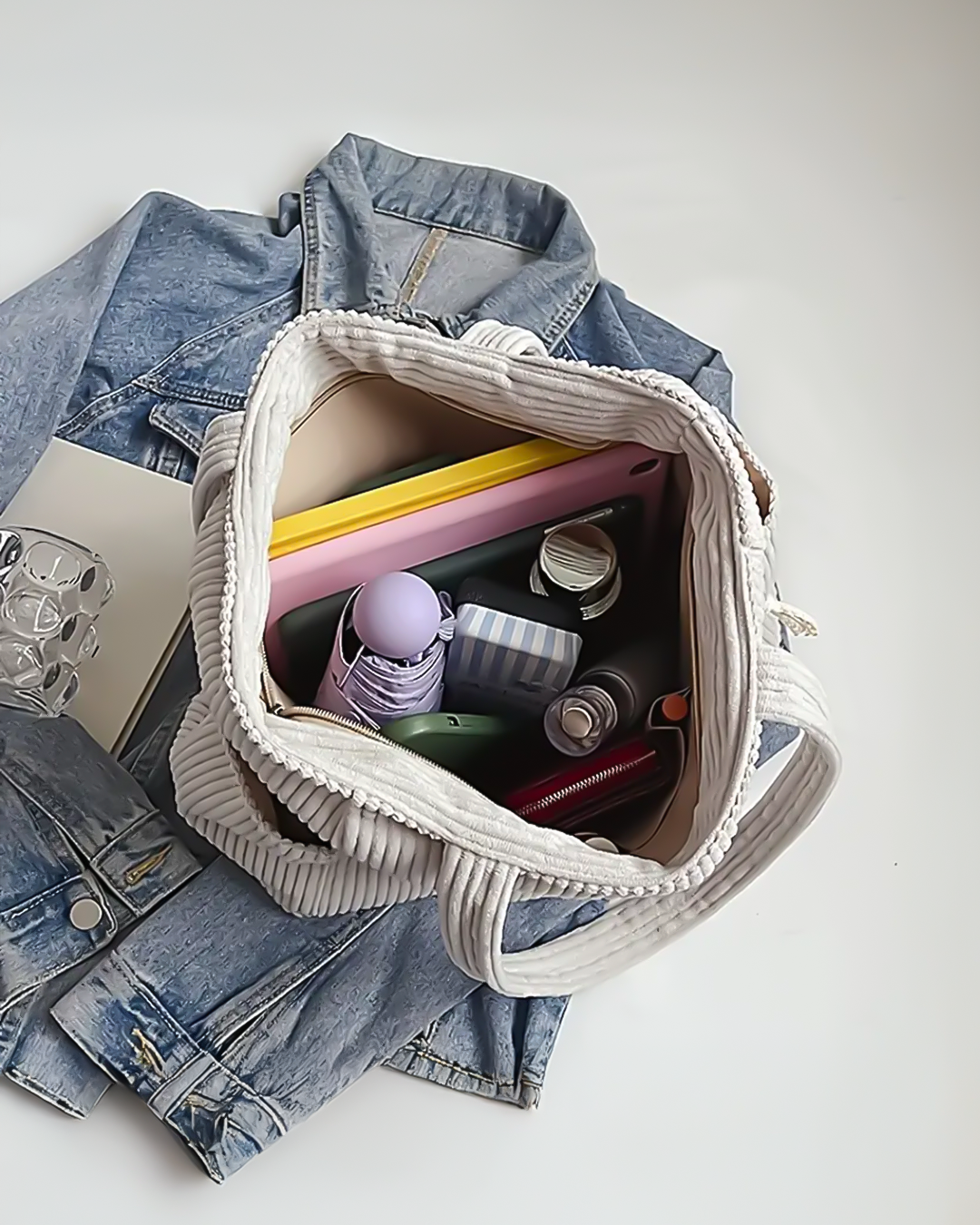 Aurebelle – Ribbed Tote Bag with Drawstring Detail