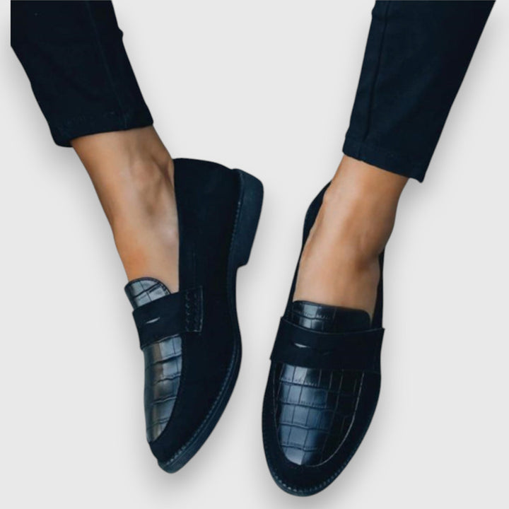 Derek | Classic Black Loafers with Crocodile Texture