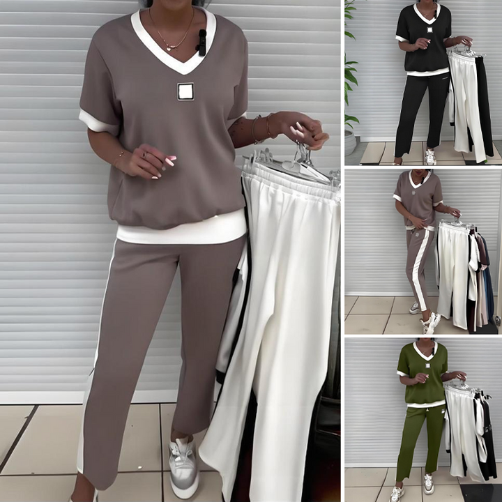 Maliah – Casual V-Neck Top and Pants Set