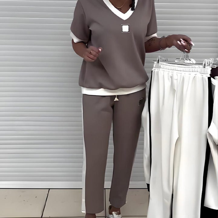 Maliah – Casual V-Neck Top and Pants Set