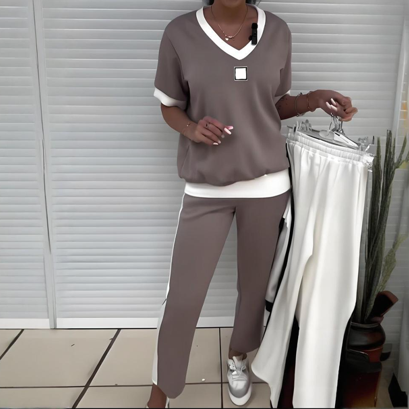 Maliah – Casual V-Neck Top and Pants Set